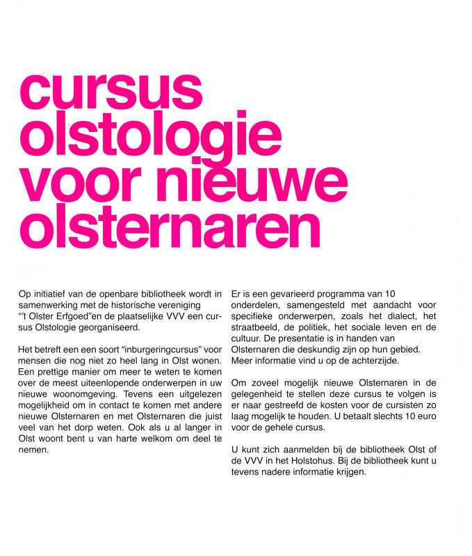 Bekijk detail van "Flyer: Cursus Olstologie voor nieuwe Olstenaren, 2008"