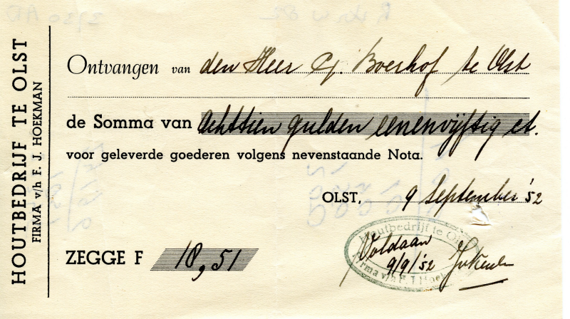 Bekijk detail van "Nota voor den Heer G. Boerhof te Olst, 1952"