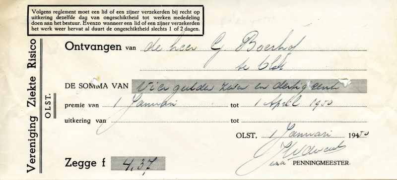 Bekijk detail van "Kwitantie Vereniging Ziekte Risico <span class="highlight">Olst</span>, 1949 - 1950 - 1953"