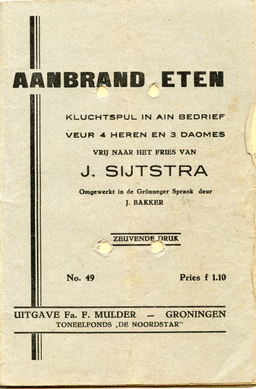 Bekijk detail van "Tekstboekje kluchtspel: Aanbrand eten, 1951"