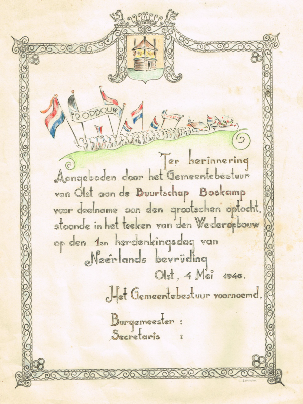 Bekijk detail van "Oorkonde op 'perkament'-papier, 1946"