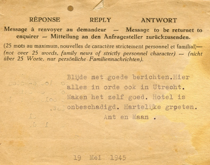 Bekijk detail van "Brief verzonden via het Rode Kruis, 1945"