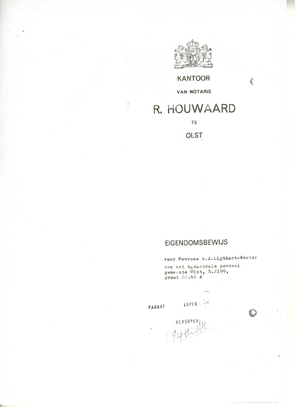 Bekijk detail van "Verklaring van erfrecht-eigendomsbewijs van Mevrouw Albertje Aaltje Ligthart- Westerop, betreffende Beltenweg 14, Den Nul, 1983."