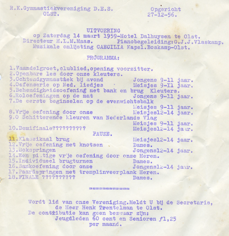 Bekijk detail van "<span class="highlight">Programma</span> uitvoering R.K. Gymnastiekvereniging D.E.S,  1959"