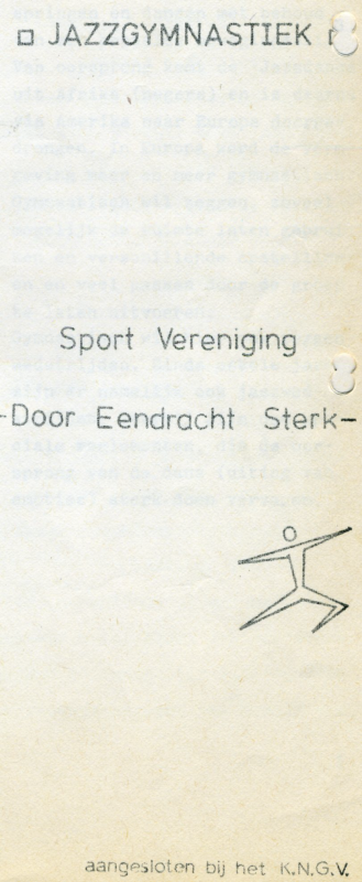 Bekijk detail van "Info: Jazzgymnastiek, Sport <span class="highlight">Vereniging</span> Door Eendracht Sterk"