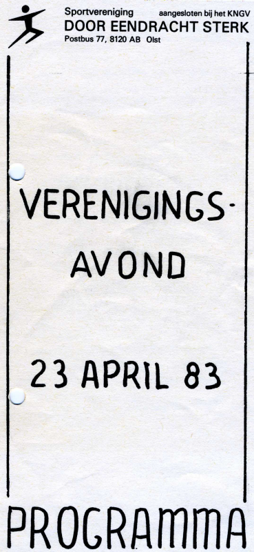 Bekijk detail van "<span class="highlight">Programma</span> verenigingsavond van Sportvereniging Door Eendracht Sterk, 1983"