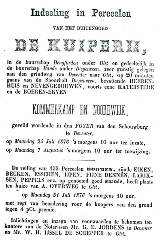 Bekijk detail van "Catalogus veiling van het Buitengoed De Kuiperij, in de buurschap Hengforden, 1876."