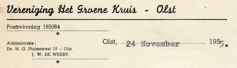 Bekijk detail van "Briefhoofd Vereniging <span class="highlight">Het</span> <span class="highlight">Groene</span> <span class="highlight">Kruis</span> Olst, 1955."