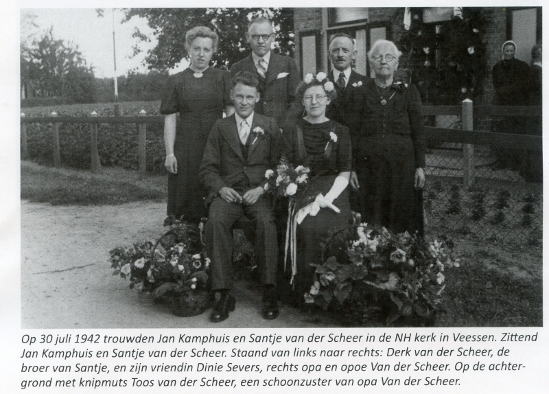 Bekijk detail van "Trouwfoto Jan Kamphuis en Santje van der Scheer te <span class="highlight">Veessen</span>, 30 juli 1942."