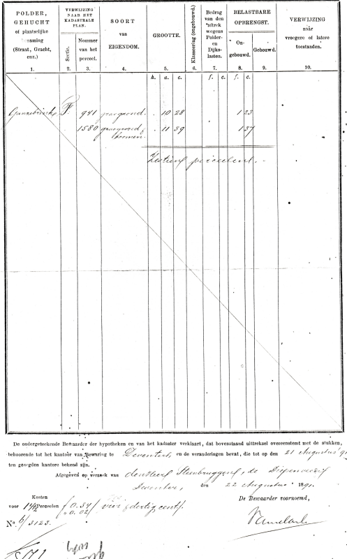 Bekijk detail van "<span class="highlight">Uittreksel</span> Kadaster van dhr. M. Treffer, eigenaar van Kuipershoek, Ganzebrink en Wetermans, 1891"