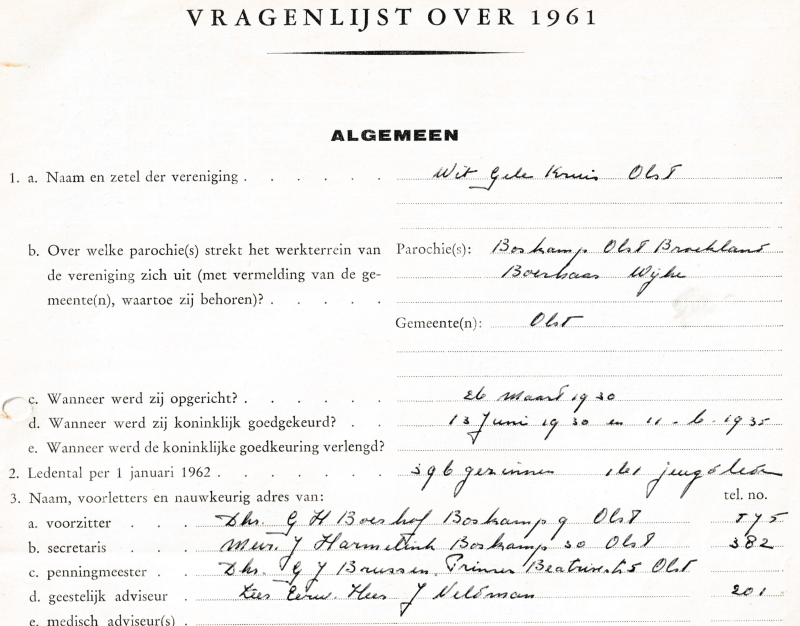 Bekijk detail van "Vragenlijst der Vereniging Wit Gele Kruis Boskamp over 1961"