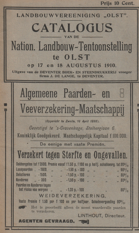 Bekijk detail van "Catalogus Nationale Landbouw- Tentoonstelling te Olst, 1910"