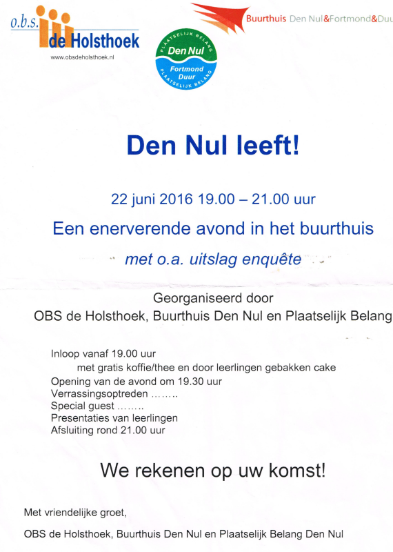 Bekijk detail van "Uitslag Enquêteformulier: O.B.S. Den Nul, de Holsthoek, Plaatselijk Belang Den Nul. Fortmond. Duur en Buurthuis, Den Nul & Fortmond & Duur, 2016"