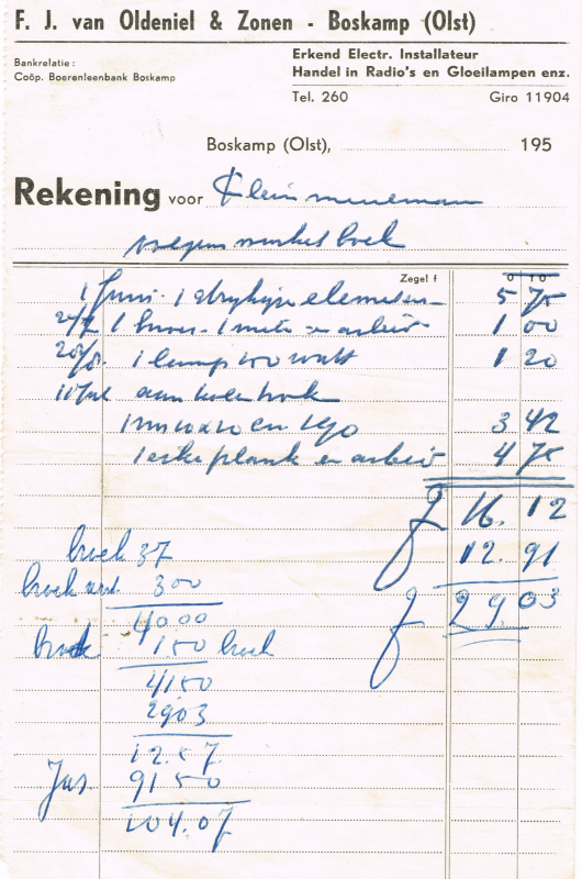 Bekijk detail van "Rekeningen met briefhoofd: F.J. van Oldeniel & Zonen, 1955"