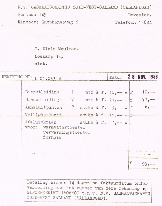 Bekijk detail van "Bevestiging ontvangst aanvraagformulier voor een gasaansluiting, 1968"