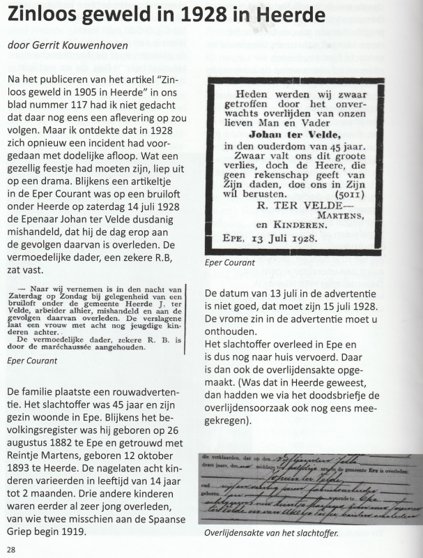 Bekijk detail van "Heerde Historisch: Boerenknecht (20 jr.) R.J.B. te Welsum slaat J. ter Velde een schedelbasis en overlijdt, 1928"