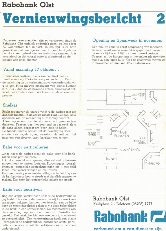 Bekijk detail van "Rabobank <span class="highlight">Olst</span>, vernieuwingsbericht, 1983"