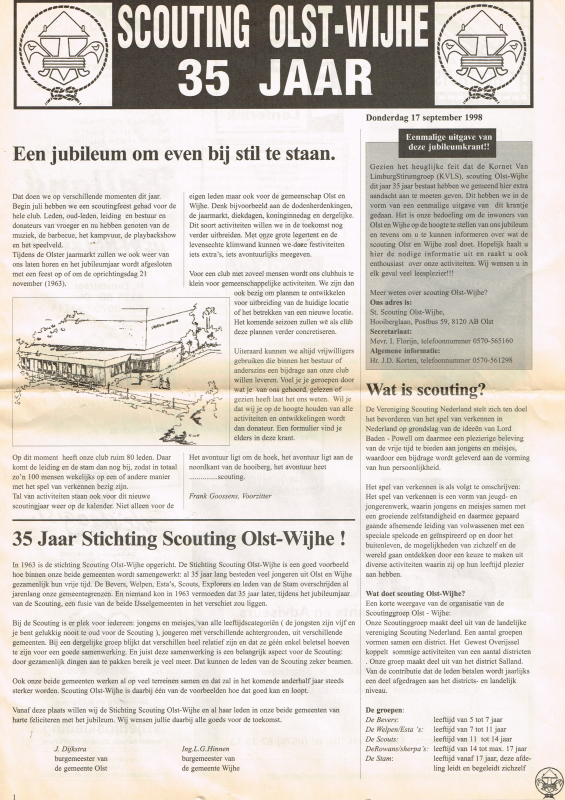 Bekijk detail van "Jubileumkrant: Scouting Olst-Wijhe 35 jaar, 1998"