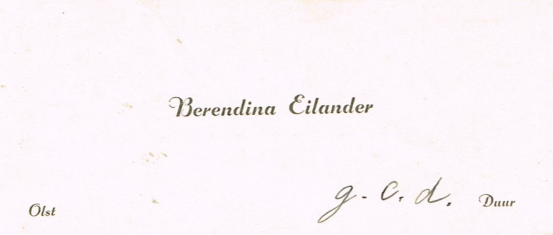 Bekijk detail van "Visitekaartje Berendina Eilander, 1942"