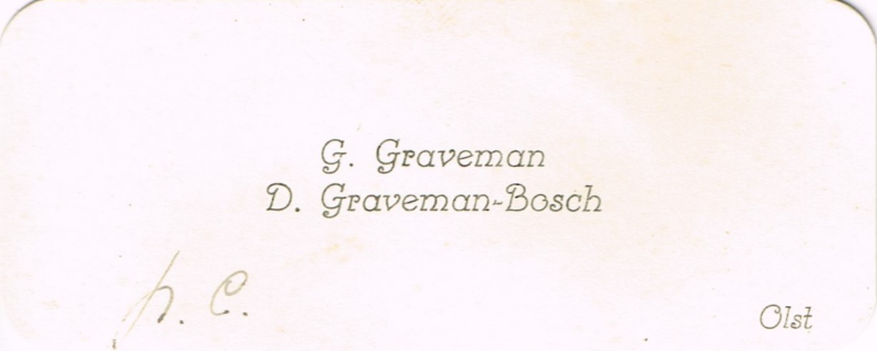 Bekijk detail van "Visitekaartje: G. Graveman en D. Graveman- Bosch, 1942"