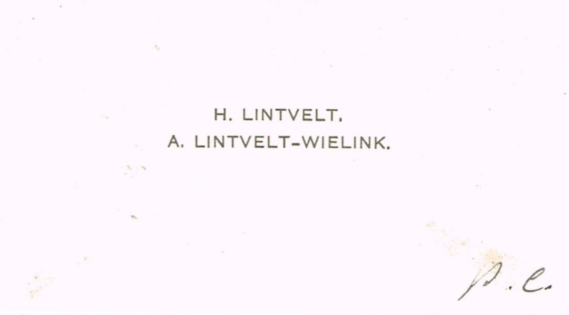 Bekijk detail van "Visitekaartje: H. Lintvelt en A. Lintvelt-Wielink, 1942"