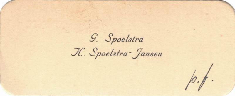 Bekijk detail van "Visitekaartje: G. Spoelstra en H. Spoelstra-Jansen, 1930"