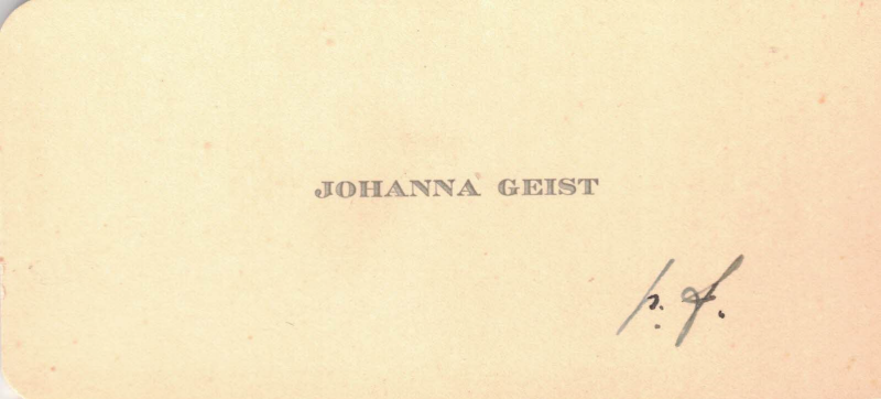 Bekijk detail van "Visitekaartje: Johanna Geist, 1930"