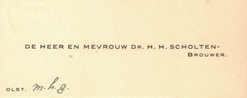 Bekijk detail van "Visitekaartje: De Heer en Mevrouw Dr. H.H. Scholten-Brouwer, 1930"