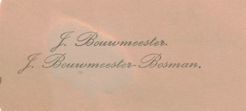 Bekijk detail van "Visitekaartje: J. Bouwmeester en J. Bouwmeester-Bosman, 1930"