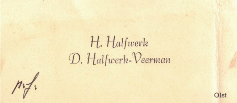 Bekijk detail van "Visitekaartje: H. Halfwerk en D. Halfwerk-Veerman, 1950"