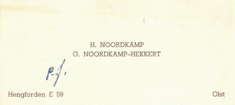 Bekijk detail van "Visitekaartje: H. Noordkamp en G. Noordkamp-Hekkert, 1950"