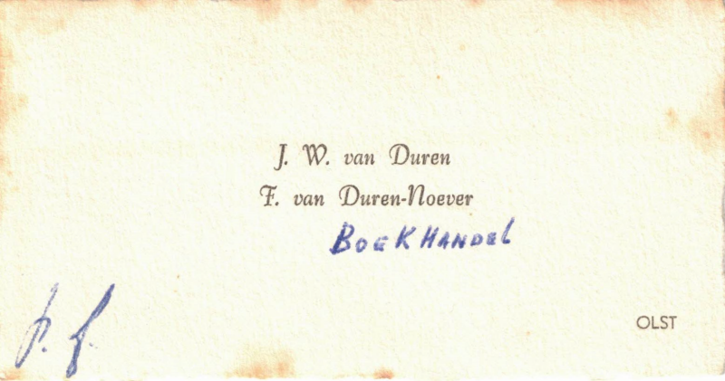 Bekijk detail van "Visitekaartje J.W. van Duren en F. van Duren-Noever, 1950"