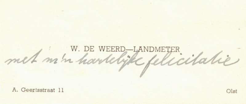 Bekijk detail van "Visitekaartje W. de Weerd-Landmeter, 1952"