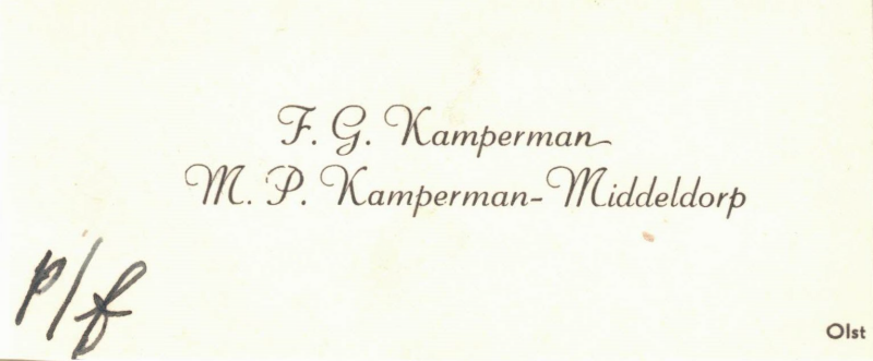 Bekijk detail van "Visitekaartje F.G. Kamperman en M.P. Kamperman-Middeldorp, 1950"