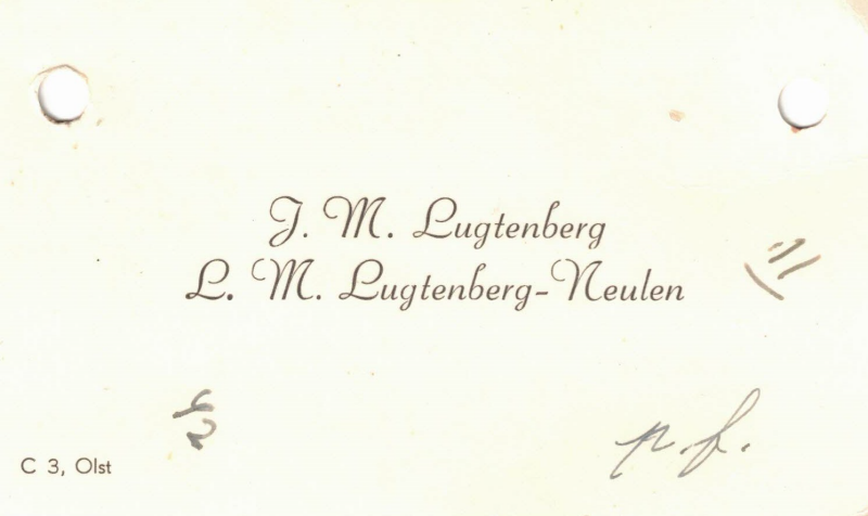 Bekijk detail van "Visitekaartje: J.M. Lugtenberg en L.M. Lugtenberg- Nuelen, 1954"