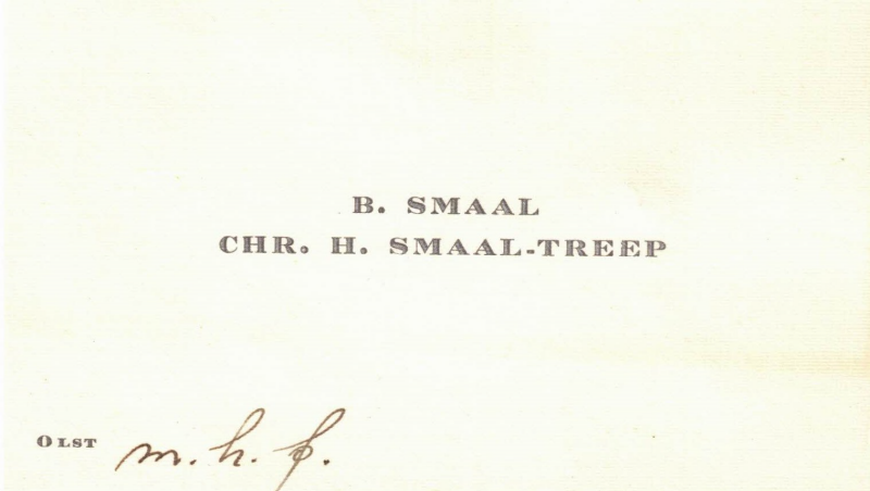 Bekijk detail van "Visitekaartje: B. Smaal- Chr. H. Smaal-Treep, 1951"