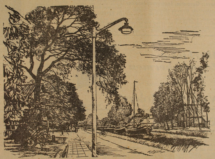 De Dedemsvaart op een tekening van Teun van der Veen, uit 1949.